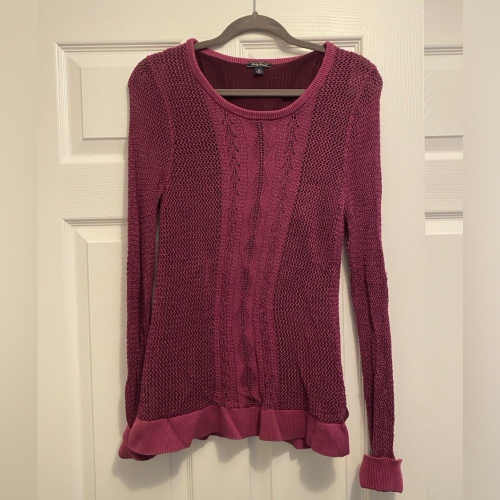Lucky Brand Knit Purple Sweater With Chiffon Layer - Medium